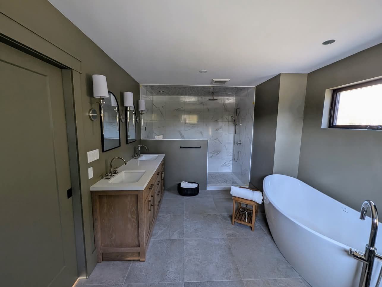 Interior finish of custom bathroom in green tones